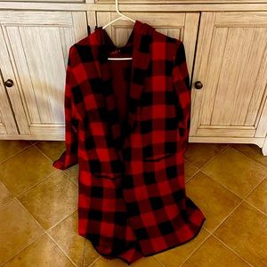 Red check hooded jacket . Used good condition